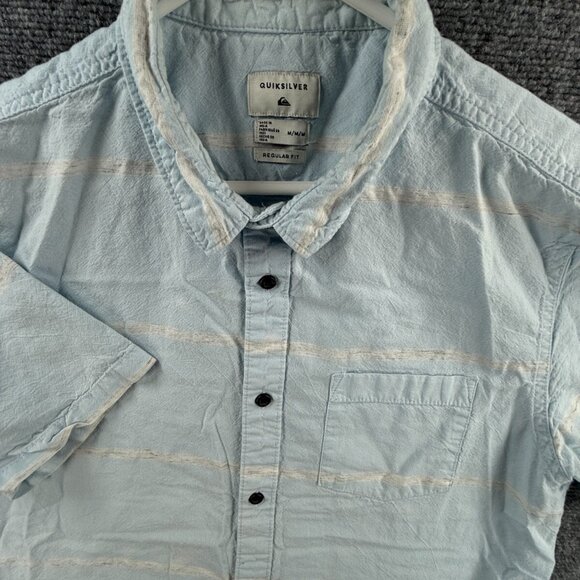 Quiksilver Button Up Shirt Short Sleeve Men Surf Blue Striped Medium Beach ** - Picture 2 of 16